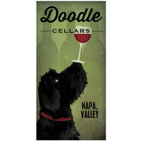 Doodle Wine II Black Dog -Paper Art-14"x26"