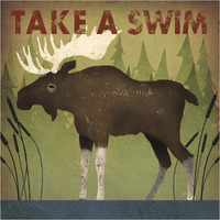 Take a Swim Moose -Paper Art-38"x38"