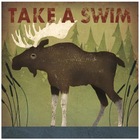 Take a Swim Moose -Paper Art-42"x42"