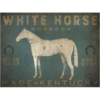 White Horse with Words Blue -Paper Art-18"x14"