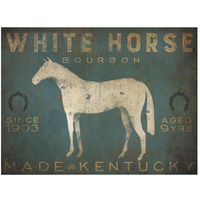 White Horse with Words Blue -Paper Art-26"x20"