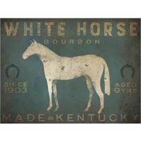 White Horse with Words Blue -Paper Art-50"x38"