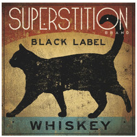 Superstition Black Label Whiskey Cat -Paper Art-26"x26"