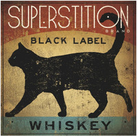 Superstition Black Label Whiskey Cat -Paper Art-32"x32"