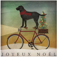 Black Lab on Bike Christmas -Paper Art-20"x20"