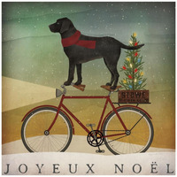 Black Lab on Bike Christmas -Paper Art-42"x42"