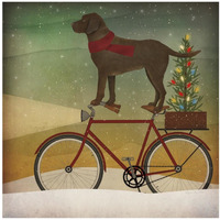 Brown Lab on Bike Christmas -Paper Art-20"x20"