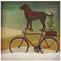 Brown Lab on Bike Christmas -Paper Art-26"x26"