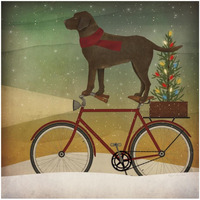 Brown Lab on Bike Christmas -Paper Art-32"x32"