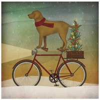 Yellow Lab on Bike Christmas -Paper Art-26"x26"