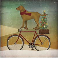 Yellow Lab on Bike Christmas -Paper Art-32"x32"