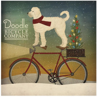 White Doodle on Bike Christmas -Paper Art-20&quotx20"