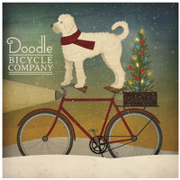 White Doodle on Bike Christmas -Paper Art-26"x26"