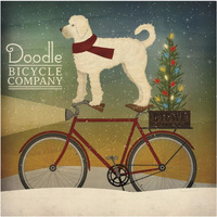 White Doodle on Bike Christmas -Paper Art-38&quotx38"