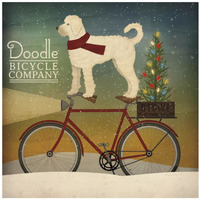 White Doodle on Bike Christmas -Paper Art-42&quotx42"