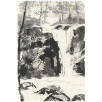 Sumi Waterfall III -Paper Art-14"x20"