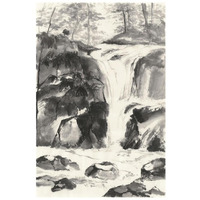 Sumi Waterfall IV -Paper Art-18&quotx26"