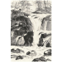 Sumi Waterfall IV -Paper Art-22"x32"