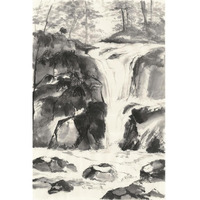 Sumi Waterfall IV -Paper Art-26"x38"