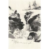 Sumi Waterfall V -Paper Art-14"x20"