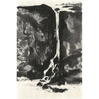 Sumi Waterfall View II Panel -Paper Art-14"x20"