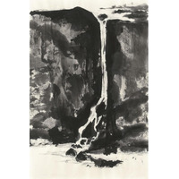 Sumi Waterfall View II Panel -Paper Art-26"x38"