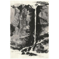 Sumi Waterfall View III Panel -Paper Art-14"x20"