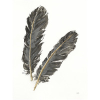 Gold Feathers IV on White -Paper Art-14"x18"