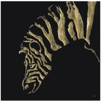 Gilded Zebra on Black -Paper Art-20"x20"