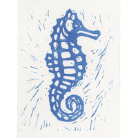 Sea Creature Seahorse Blue -Paper Art-38"x50"