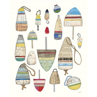 Lobster Buoys on White -Paper Art-22"x26"