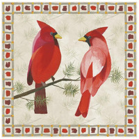 Festive Birds Two Cardinals -Paper Art-26"x26"