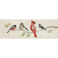 Festive Birds Panel I Linen -Paper Art-38"x14"