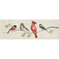 Festive Birds Panel I Linen -Paper Art-74"x26"