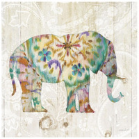 Boho Paisley Elephant I -Paper Art-26"x26"