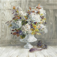 Rustic Florals White -Paper Art-38"x38"