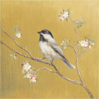 Black Capped Chickadee on Gold -Paper Art-38"x38"