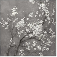 White Cherry Blossoms I on Grey Crop -Paper Art-20"x20"