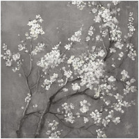 White Cherry Blossoms I on Grey Crop -Paper Art-26"x26"