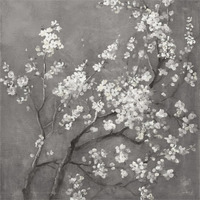 White Cherry Blossoms I on Grey Crop -Paper Art-38"x38"