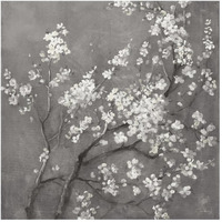 White Cherry Blossoms I on Grey Crop -Paper Art-42"x42"