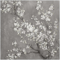 White Cherry Blossoms II on Grey Crop -Paper Art-26"x26"