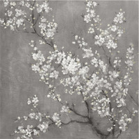 White Cherry Blossoms II on Grey Crop -Paper Art-38"x38"