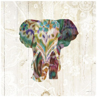 Boho Paisley Elephant III -Paper Art-20"x20"