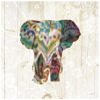 Boho Paisley Elephant III -Paper Art-26"x26"