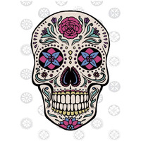 Sugar Skull I on Gray -Paper Art-22"x26"