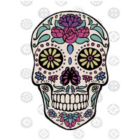 Sugar Skull III on Gray -Paper Art-18"x22"