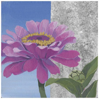 Zinnia Pink and Silver -Paper Art-20&quotx20"