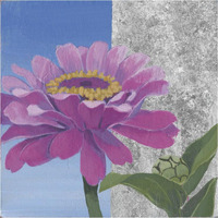 Zinnia Pink and Silver -Paper Art-38"x38"