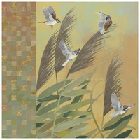 Sparrows and Phragmates August Evening -Paper Art-26"x26"